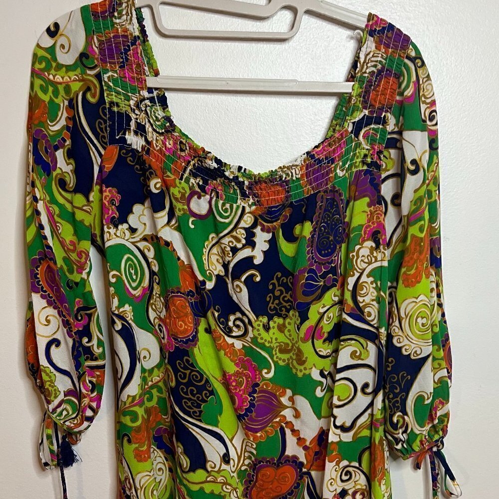 Trina Turk Silk Mod Print Wide Neck 3/4 Sleeve Wms Size M